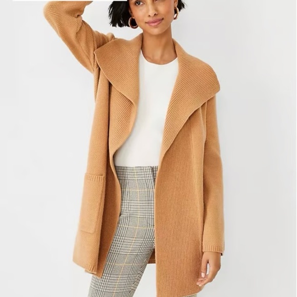 Ann Taylor Coatigan Size Large Open Front Cardigan Duster Seed Stitch Shawl - Picture 5 of 16